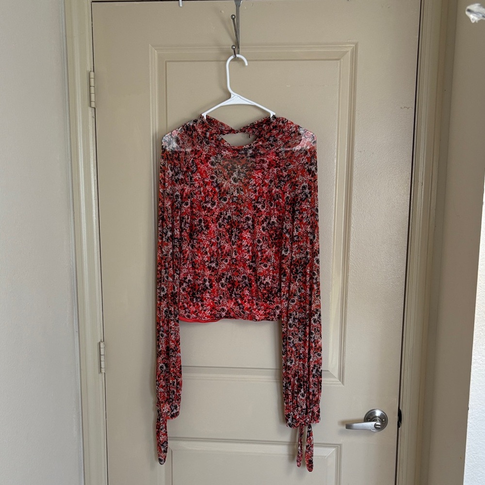 Free People Floral Red and Black Blouse